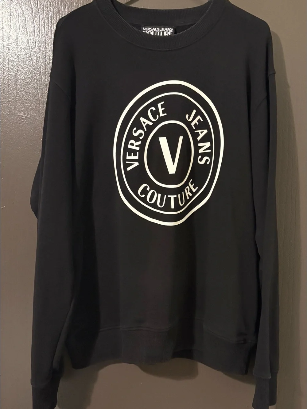 Versace Jeans Collection Black Crewneck with White Logo Emblem